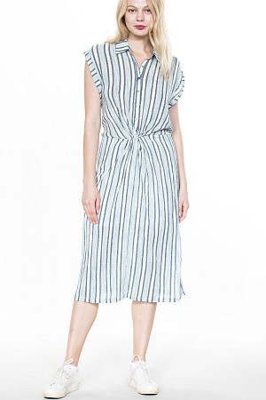 STRIPE BUTTON DOWN COLLAR MIDI ...